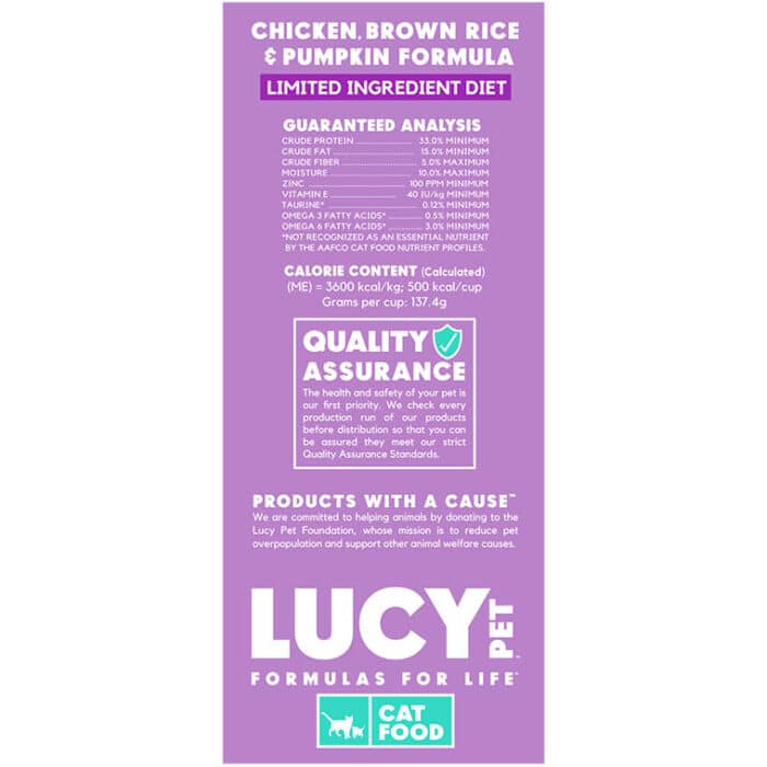 Lucy Pet® Chicken, Brown Rice and Pumpkin Limited Ingredient Cat 4 Lb - Image 5
