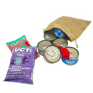 Kitty Satchel of love filled with lucy pet cat food