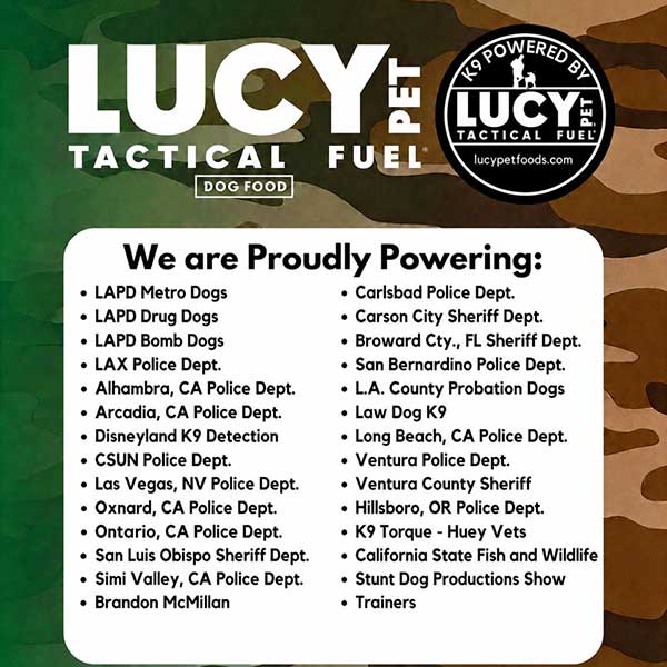 Tactical Fuel for K9 working dogs Lucy Pet Tactical Dog Food Partners